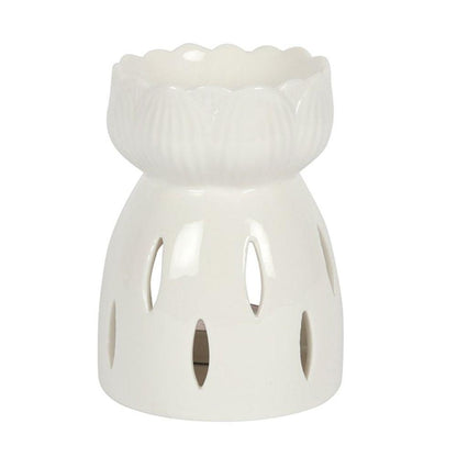 White Gloss Lotus Flower Oil Burner - DuvetDay.co.uk