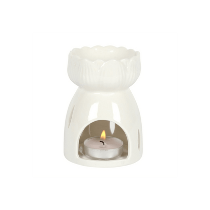 White Gloss Lotus Flower Oil Burner - DuvetDay.co.uk