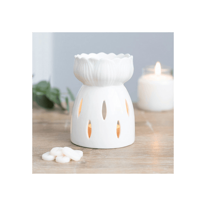 White Gloss Lotus Flower Oil Burner - DuvetDay.co.uk