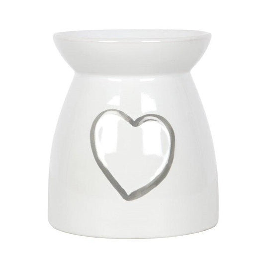 White Oil Burner With Grey Painted Heart - DuvetDay.co.uk