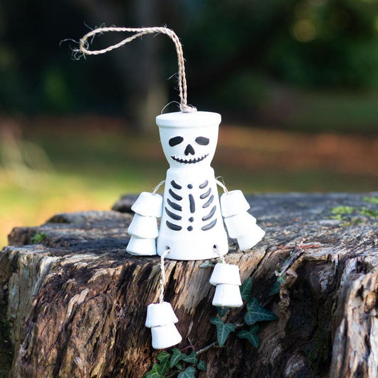 White Skeleton Terracotta Pot Man - DuvetDay.co.uk