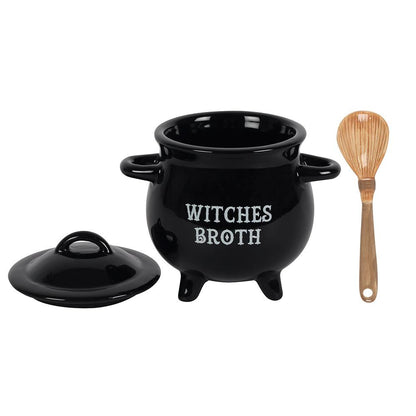 Witches Broth Cauldron Soup Bowl with Broom Spoon - DuvetDay.co.uk