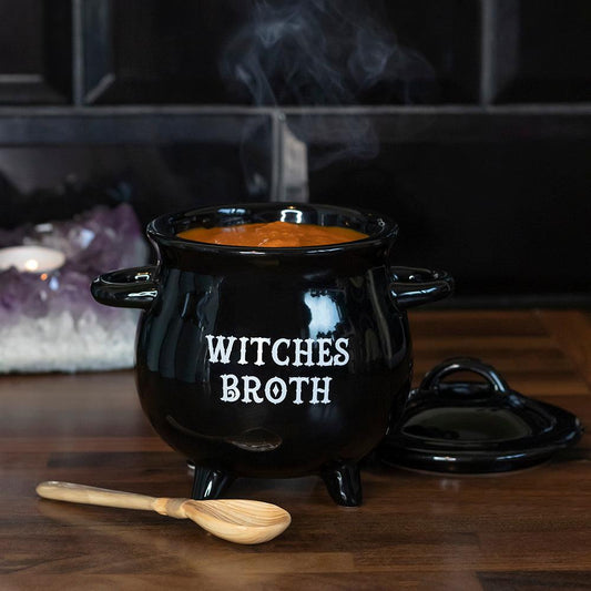 Witches Broth Cauldron Soup Bowl with Broom Spoon - DuvetDay.co.uk