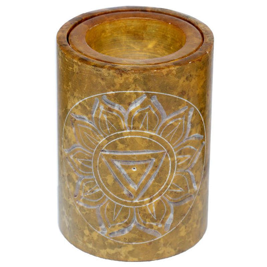 Yellow Soapstone Carved Chakra Oil Burner - DuvetDay.co.uk
