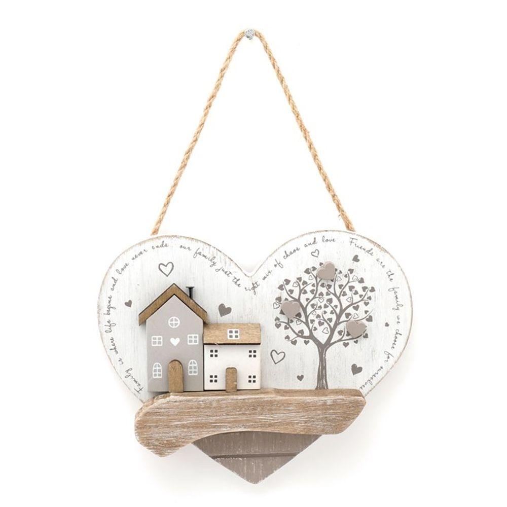 16cm Wooden House Hanging Heart Sign - DuvetDay.co.uk