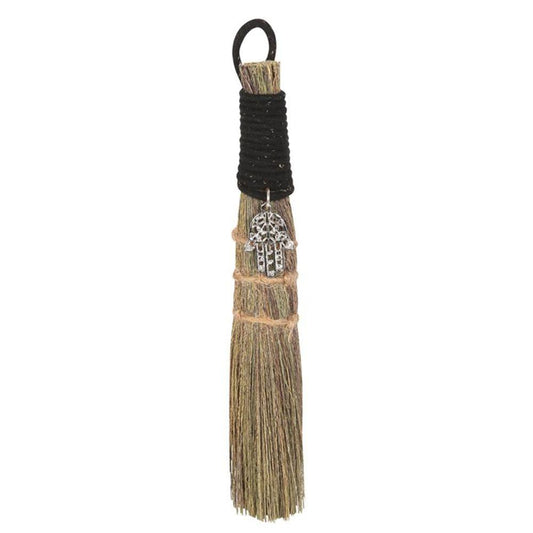 20cm Broom with Hamsa Hand Charm - DuvetDay.co.uk