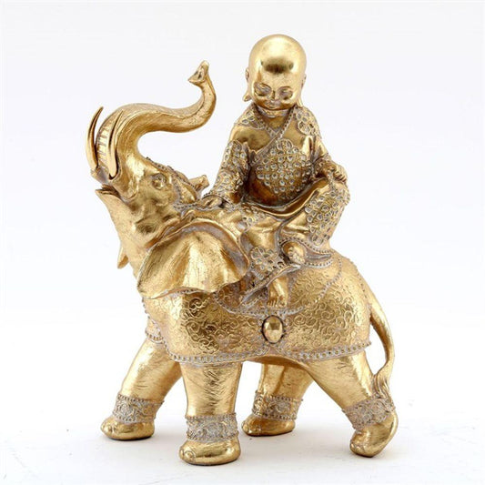 26cm Gold Buddha on Elephant Ornament - DuvetDay.co.uk