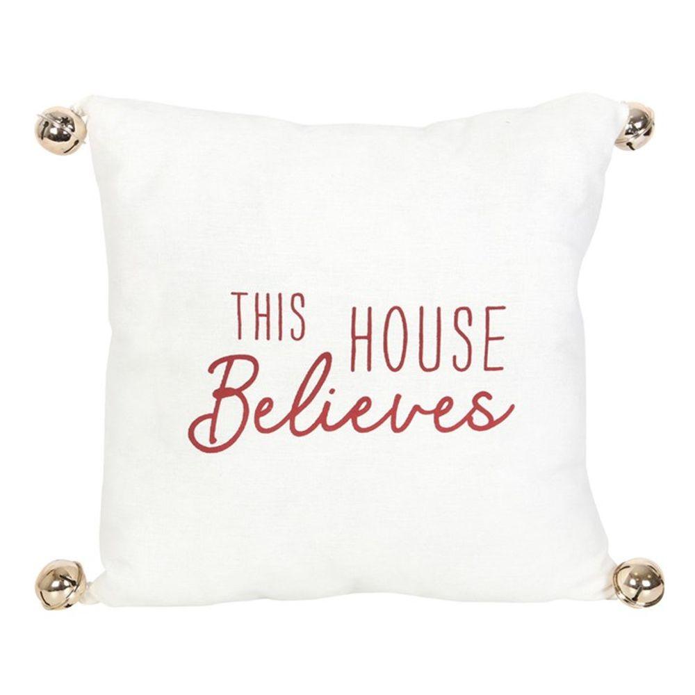 35cm This House Believes Cushion with Bells - DuvetDay.co.uk