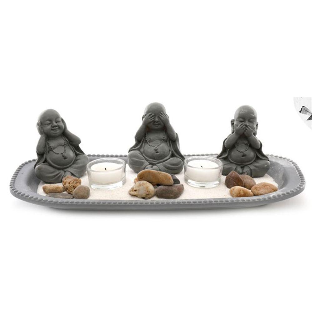35cm Triple Buddha Resin Zen Garden Tealight Holder - DuvetDay.co.uk
