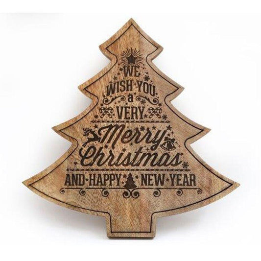35cm Wooden Christmas Tree Wall Plaque - DuvetDay.co.uk