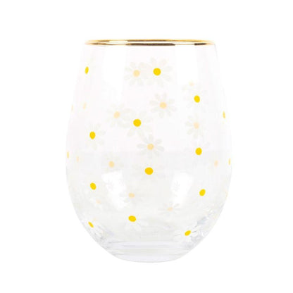 All Over Daisy Print Stemless Wine Glass - DuvetDay.co.uk