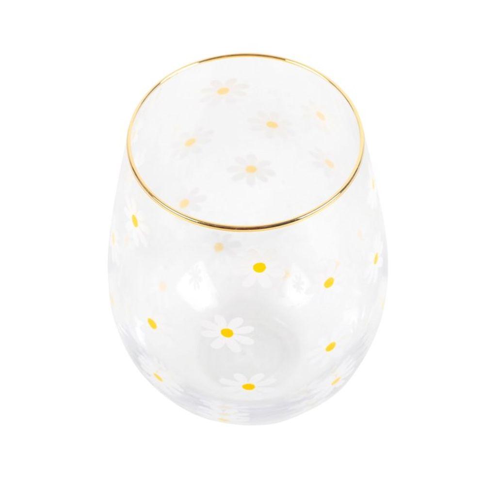 All Over Daisy Print Stemless Wine Glass - DuvetDay.co.uk