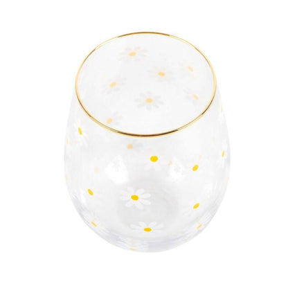 All Over Daisy Print Stemless Wine Glass - DuvetDay.co.uk