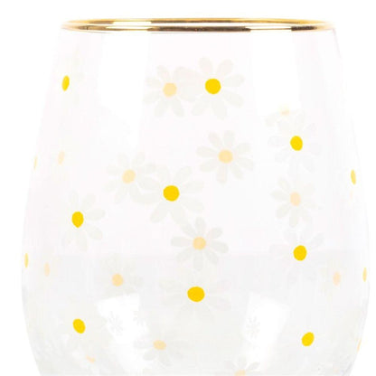 All Over Daisy Print Stemless Wine Glass - DuvetDay.co.uk