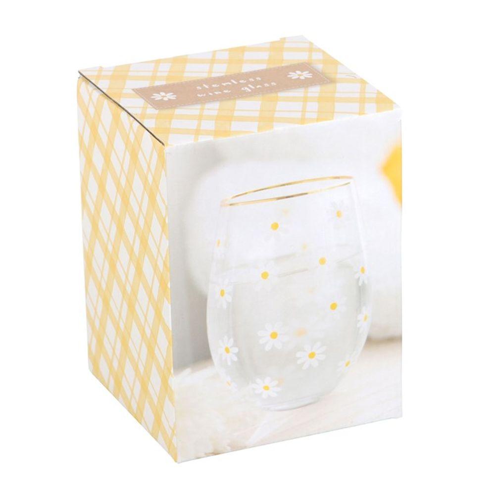 All Over Daisy Print Stemless Wine Glass - DuvetDay.co.uk