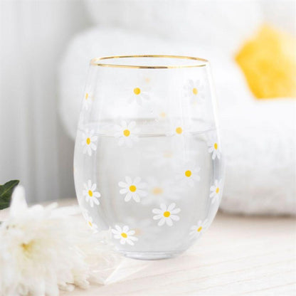 All Over Daisy Print Stemless Wine Glass - DuvetDay.co.uk