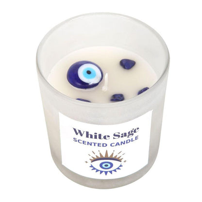All Seeing Eye White Sage Crystal Chip Protection Candle - DuvetDay.co.uk
