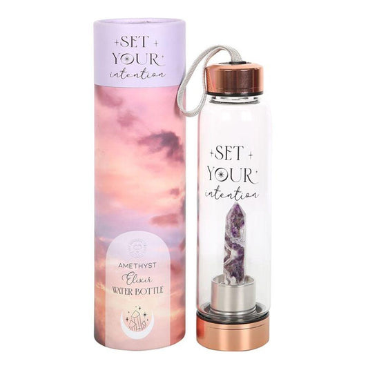 Amethyst Set Your Intention Glass Water Bottle - DuvetDay.co.uk