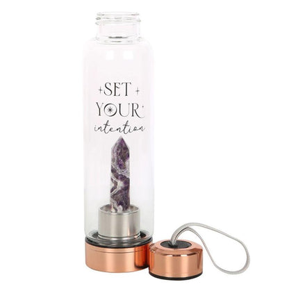 Amethyst Set Your Intention Glass Water Bottle - DuvetDay.co.uk