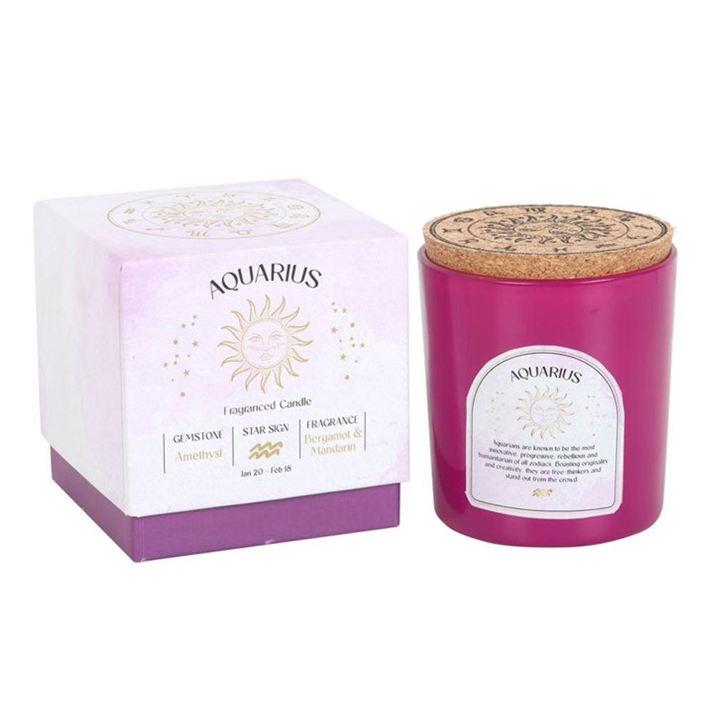 Aquarius Bergamot & Mandarin Gemstone Zodiac Candle - DuvetDay.co.uk