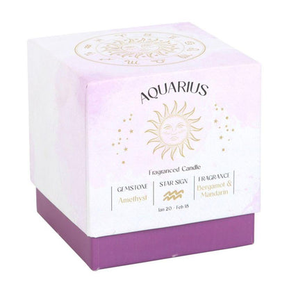 Aquarius Bergamot & Mandarin Gemstone Zodiac Candle - DuvetDay.co.uk