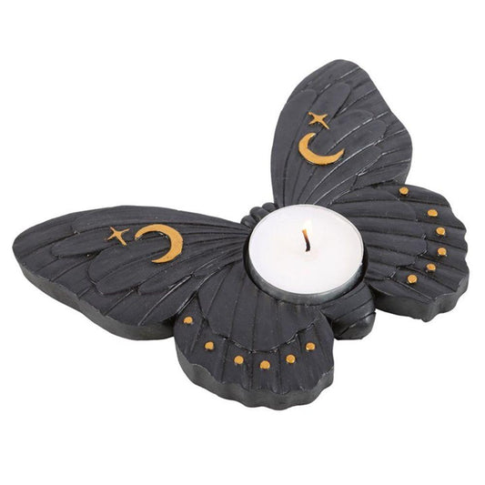 Black Moth Tealight Candle Holder - DuvetDay.co.uk