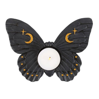 Black Moth Tealight Candle Holder - DuvetDay.co.uk
