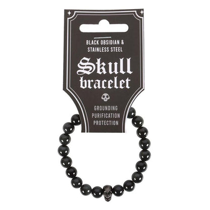 Black Obsidian Skull Bracelet - DuvetDay.co.uk