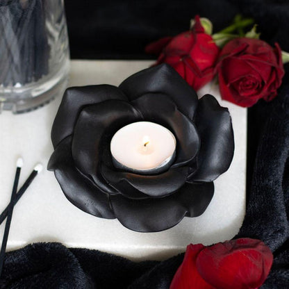 Black Rose Resin Tealight Candle Holder - DuvetDay.co.uk