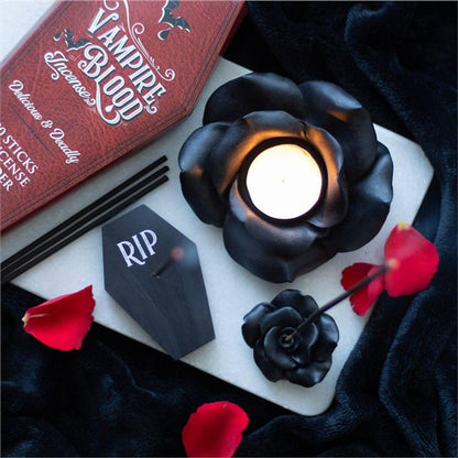 Black Rose Resin Tealight Candle Holder - DuvetDay.co.uk