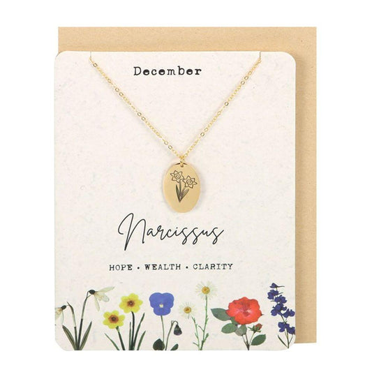 December Narcissus Birth Flower Necklace Card - DuvetDay.co.uk