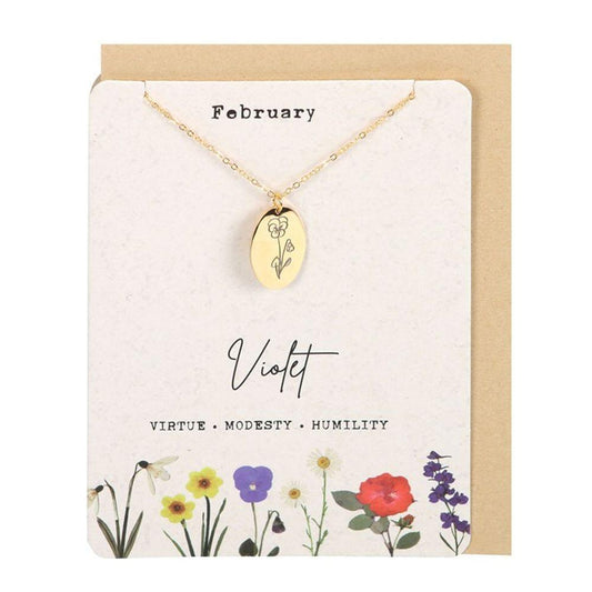 February Violet Birth Flower Necklace Card - DuvetDay.co.uk