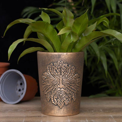 Green Man Bronze Terracotta Plant Pot by Lisa Parker - DuvetDay.co.uk