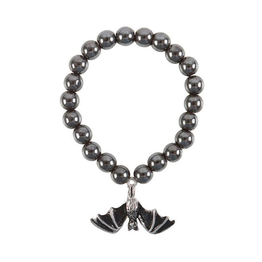 Hanging Bat Hematite Charm Bracelet - DuvetDay.co.uk