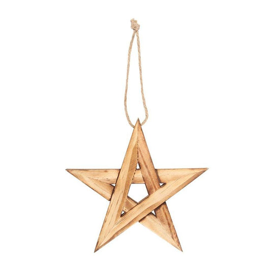 Hanging Wooden Pentagram Decoration - DuvetDay.co.uk