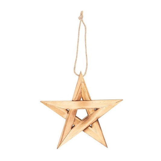 Hanging Wooden Pentagram Decoration - DuvetDay.co.uk