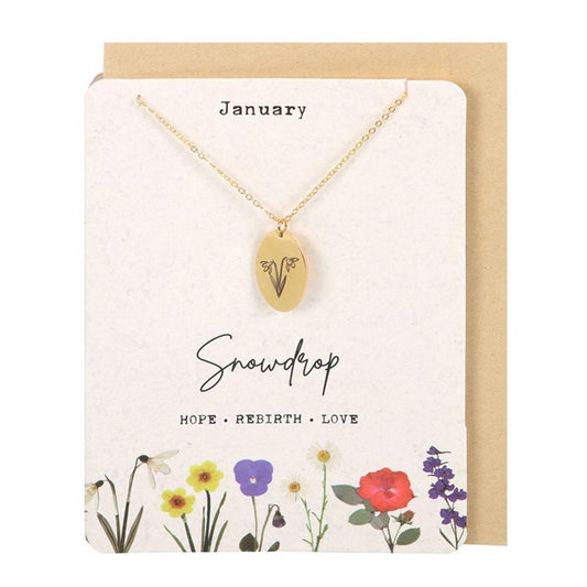 January Snowdrop Birth Flower Necklace Card - DuvetDay.co.uk