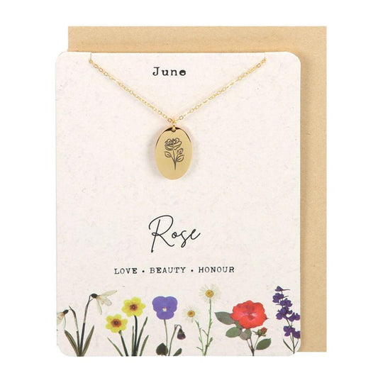 June Rose Birth Flower Necklace Card - DuvetDay.co.uk