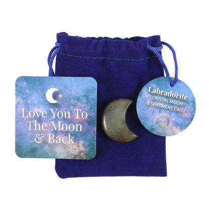 Love You to the Moon Labradorite Crystal Moon in a Bag - DuvetDay.co.uk