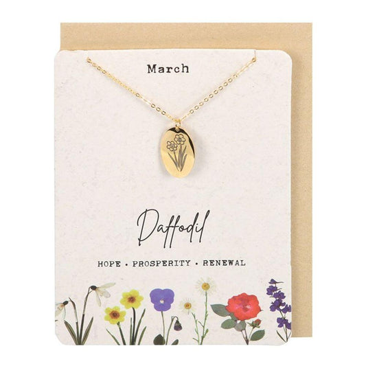 March Daffodil Birth Flower Necklace Card - DuvetDay.co.uk