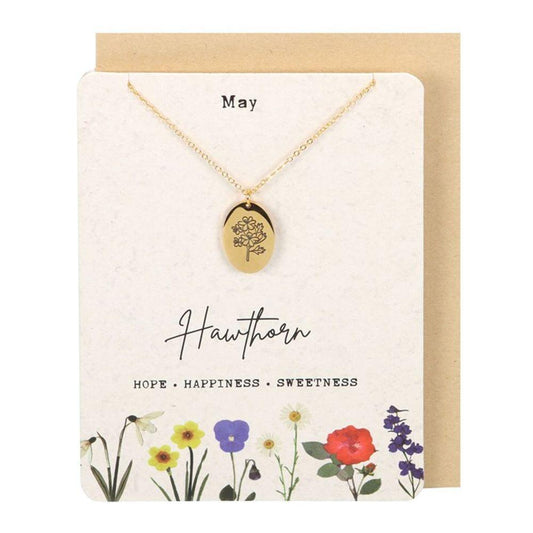 May Hawthorn Birth Flower Necklace Card - DuvetDay.co.uk