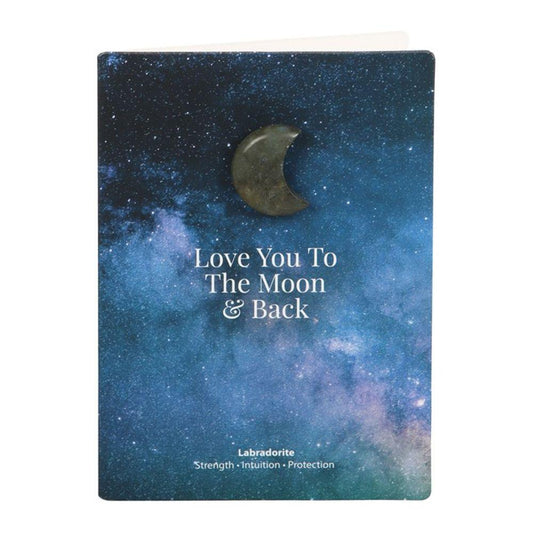 Moon & Back Labradorite Crystal Moon Greeting Card - DuvetDay.co.uk