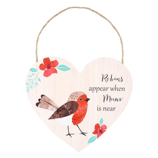 Mum Winter Robin Hanging Heart Sign - DuvetDay.co.uk