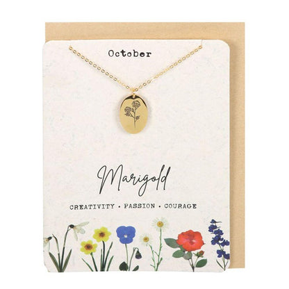 October Marigold Birth Flower Necklace Card - DuvetDay.co.uk