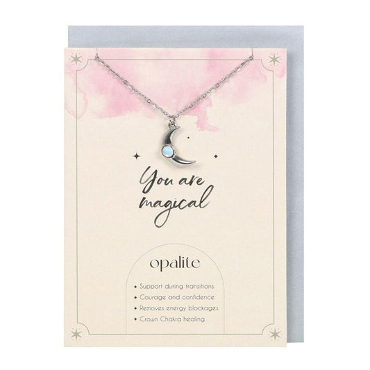 Opalite Crescent Moon Necklace Card - DuvetDay.co.uk