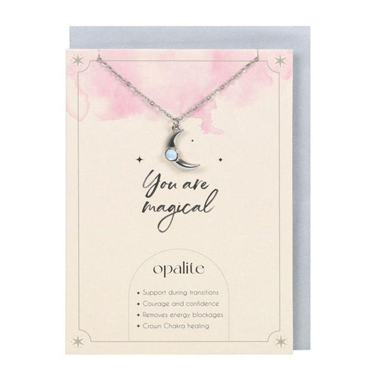 Opalite Crescent Moon Necklace Card - DuvetDay.co.uk