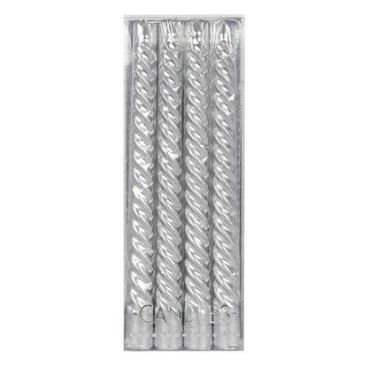 Pack of 4 Silver Twist Taper Candles - DuvetDay.co.uk