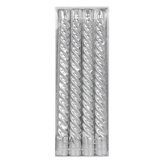 Pack of 4 Silver Twist Taper Candles - DuvetDay.co.uk
