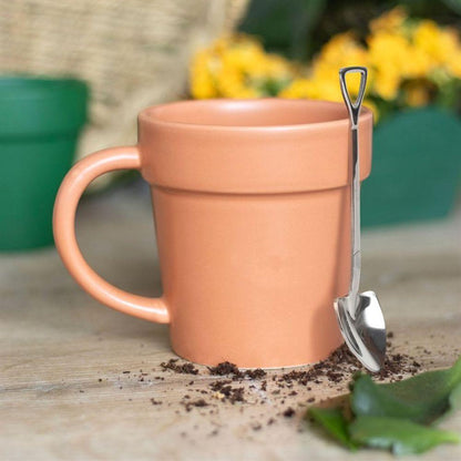 Plain Plant Pot Ceramic Mug and Shovel Spoon - DuvetDay.co.uk