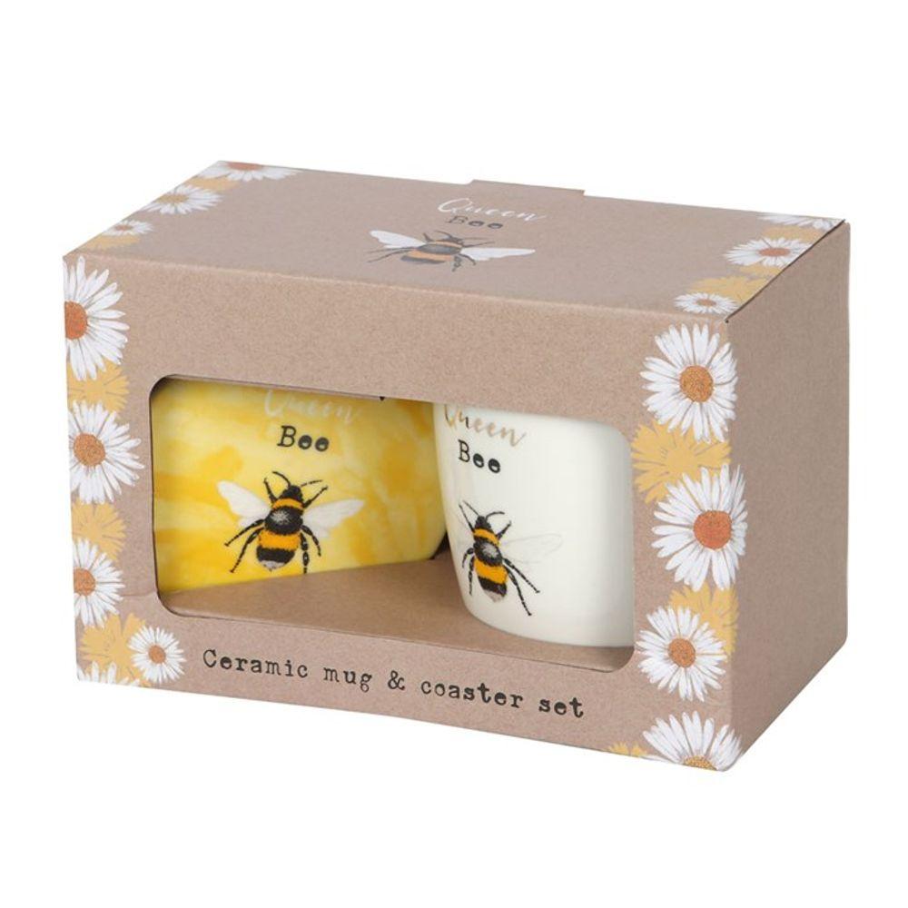 Queen Bee Ceramic Mug and Coaster Set - DuvetDay.co.uk